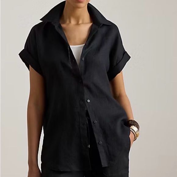 Ralph Lauren Tops - RALPH LAUREN Black Short-Linen Sleeve Button Front Shirt - Women's Top